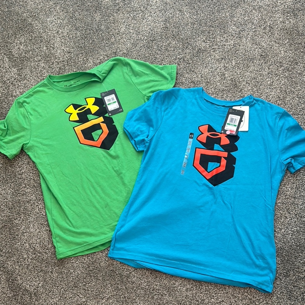 Under Armour Green and Blue Short Sleeve Tees, youth size Large